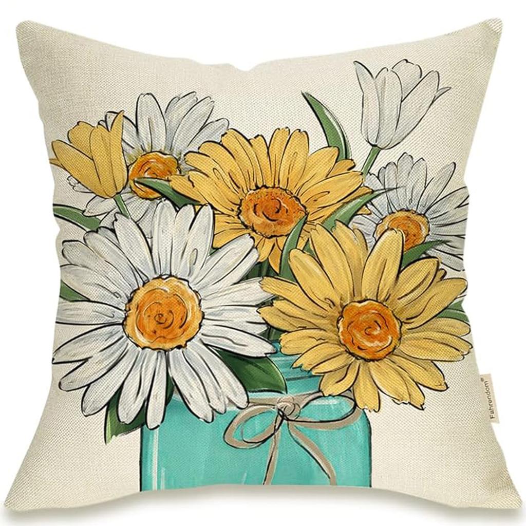 New Spring Fresh and Beautiful Linen Pillowcase Sofa Bedside Plant Flower Pillow Cushion Cover