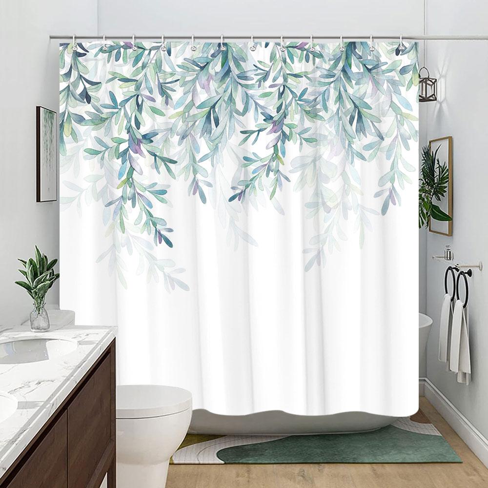Sage Green Eucalyptus Leaves Shower Curtain Floral Flower Bird Shower Curtains Hummingbird Butterfly Modern Aesthetic Bath Decor