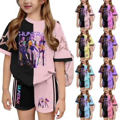Kid Patriotic Outfit - Short Sleeve & Shorts 2-Piece Set For Girl