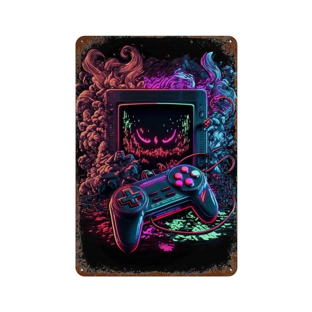 Colourful Punk Style Metal Tin Signs Game Controller Wall Art Poster Metal Signs Prints Gaming Aesthetics Picture for Living