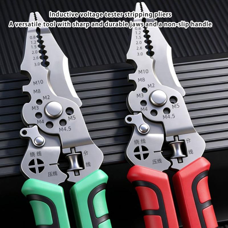 Ergonomic Handle Electrical Tool with None Contact Voltage Detection Wire Stripping and Cutting Capabilities Ergonomic Handle