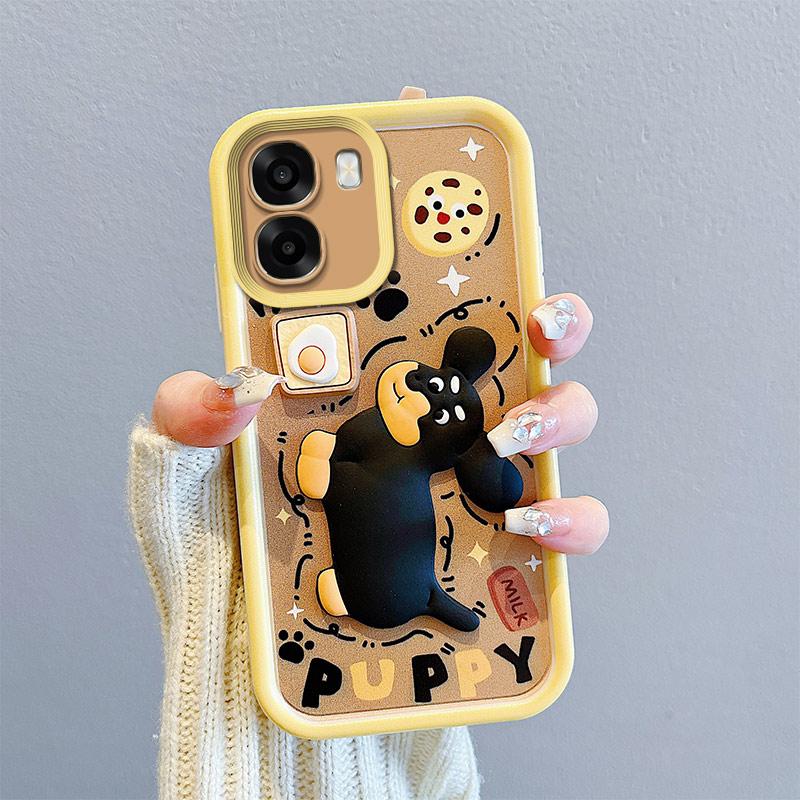 KEYSION Stoßfeste Hülle für OPPO A6x 5G mit Lanyard Weiches Silikon Niedliche 3D Cartoon-Puppe Handy-Rückseite für OPPO A6t 5G
