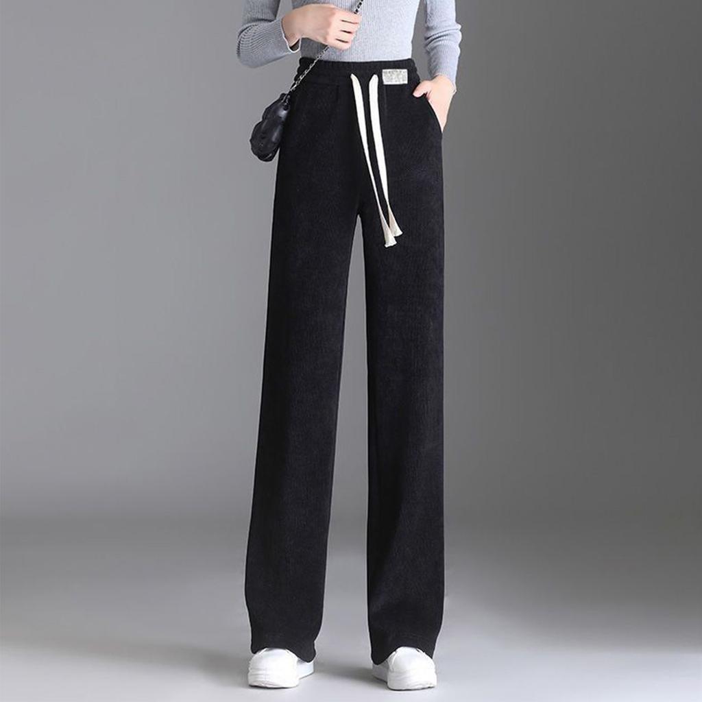 Women's Casual Colour Elastic Waist Straight Casual Pants With Pockets