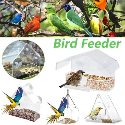 Bird Feeder With Suction Cup&Stand Hanging Acrylic Transparent House Feeding Cage For Home Window Glass Bird Food Container New