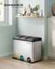 SONGMICS Recycling Bin, Pedal Bin, 45-Litre Metal Rubbish Bin, Waste Separation System Dustbin for Kitchen, Durable, 3 X 15 Litres, Stainless Steel