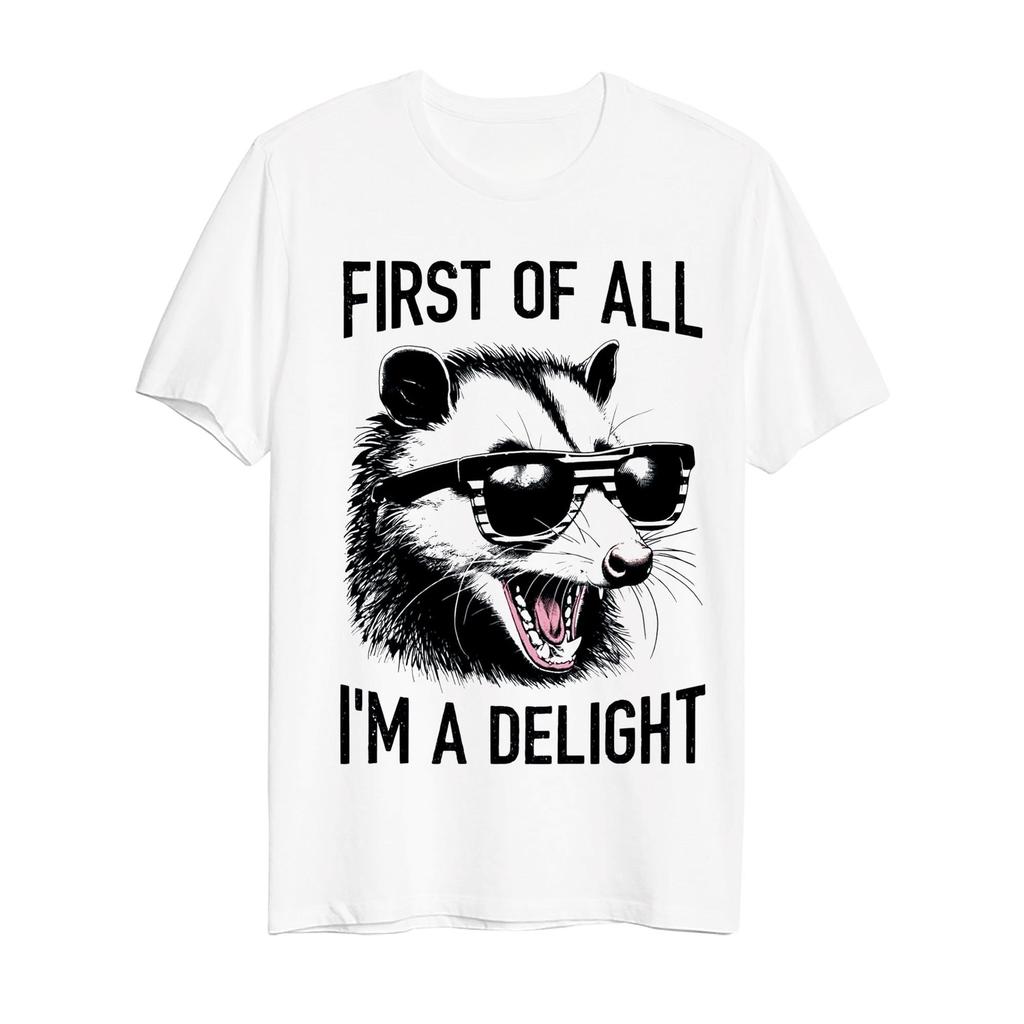 Cool Sunglasses Raccoon Funny Text Print Tshirt Unisex Cartoon Animal Short Sleeve Trendy Pure Cotton Loose Casual Streetwear Top