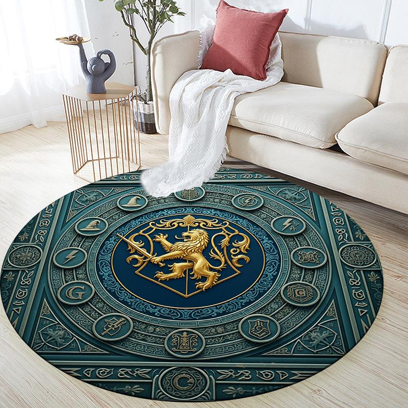Relief Lion,Round Area Rug,Carpet Rug for Living Room Bedroom Sofa Playroom Decor,Non-slip Floor Mat
