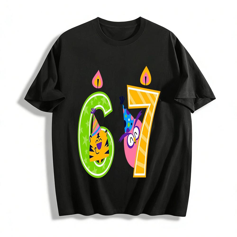Kids Cartoon Number 67 Birthday Party Print Top Pure cotton T-shirt XXS