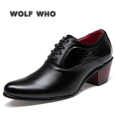 WOLF WHO Scarpe Eleganti da Uomo per Matrimonio Pelle Lucida Tacco Alto 6cm Moda Punta Appuntita Rialzanti Scarpe Oxford Festa Ballo X-196