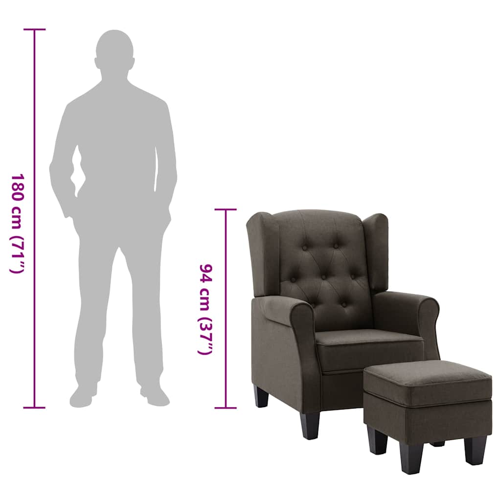 Armchair with Footstool Taupe Fabric