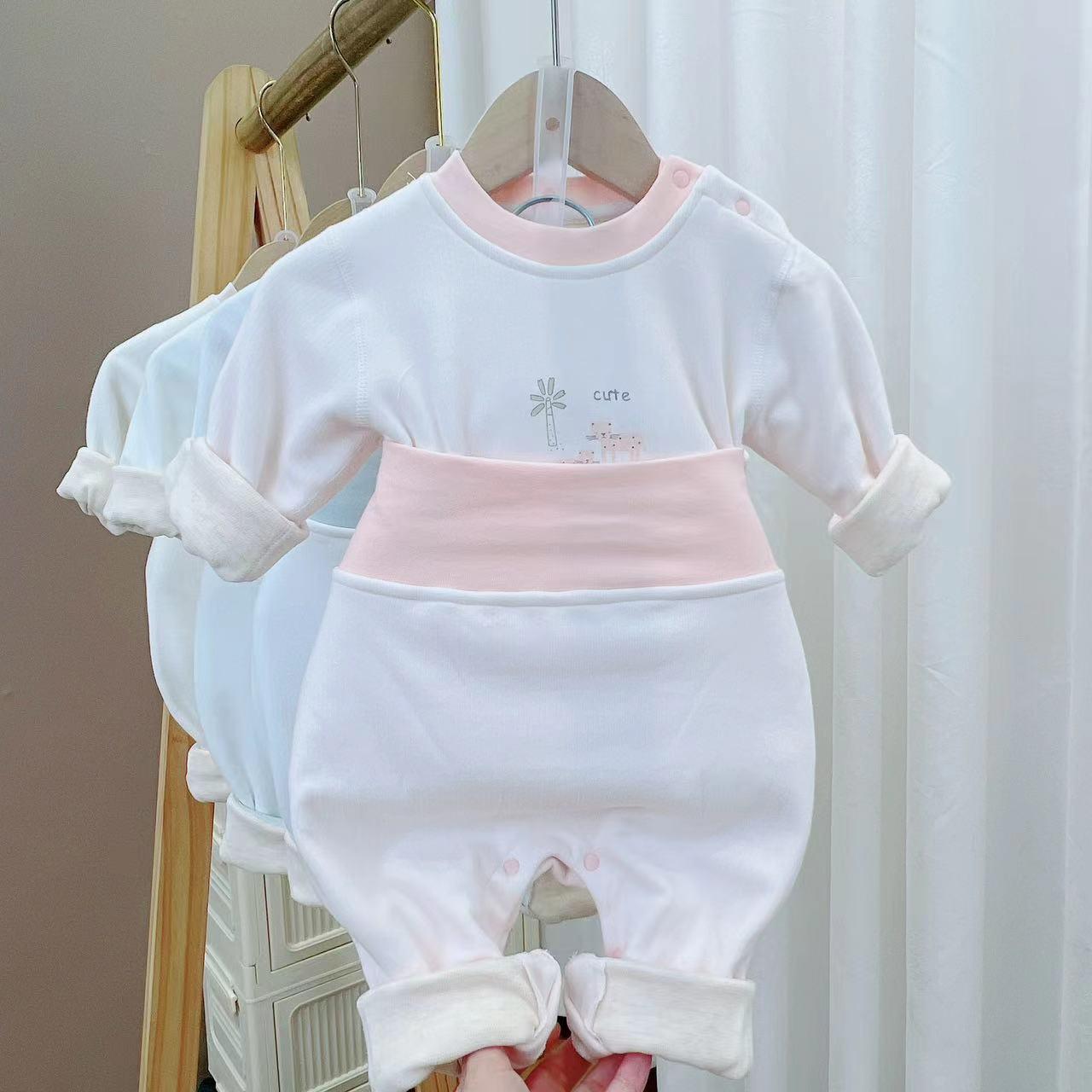 

Cartoon Puppy Silk Toddler Warm Set with High-Waisted Pants and Shoulder Openings 80 cm розовый