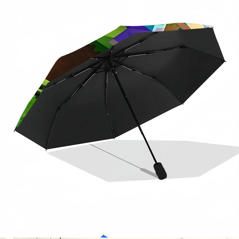 Minecraft Print Automatic Open Close Umbrella, Portable Foldable Umbrella, for Outdoor Commute Camping Trip, Ideal Birthday Gift