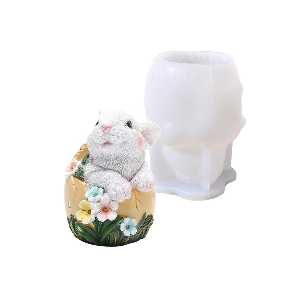 Flexible Silicone Rabbit Figurine Shaped Decoration Mould High Temperatures Resistant Gypsum Mould for Desktop Ornament