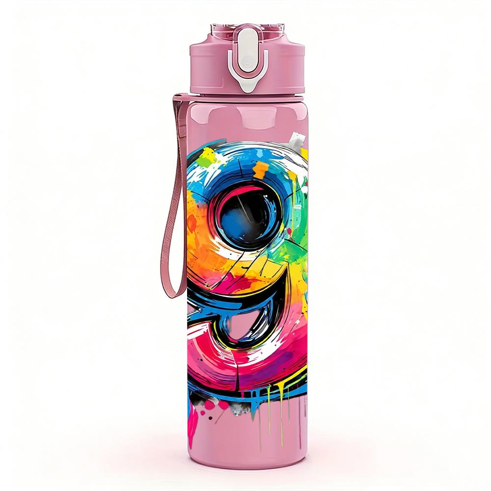 1PC Splash Color Large Number Nine Art 750ml Color Plastic Water Bottle Leakproof Flip Straw Lid For Sports Office Home Use