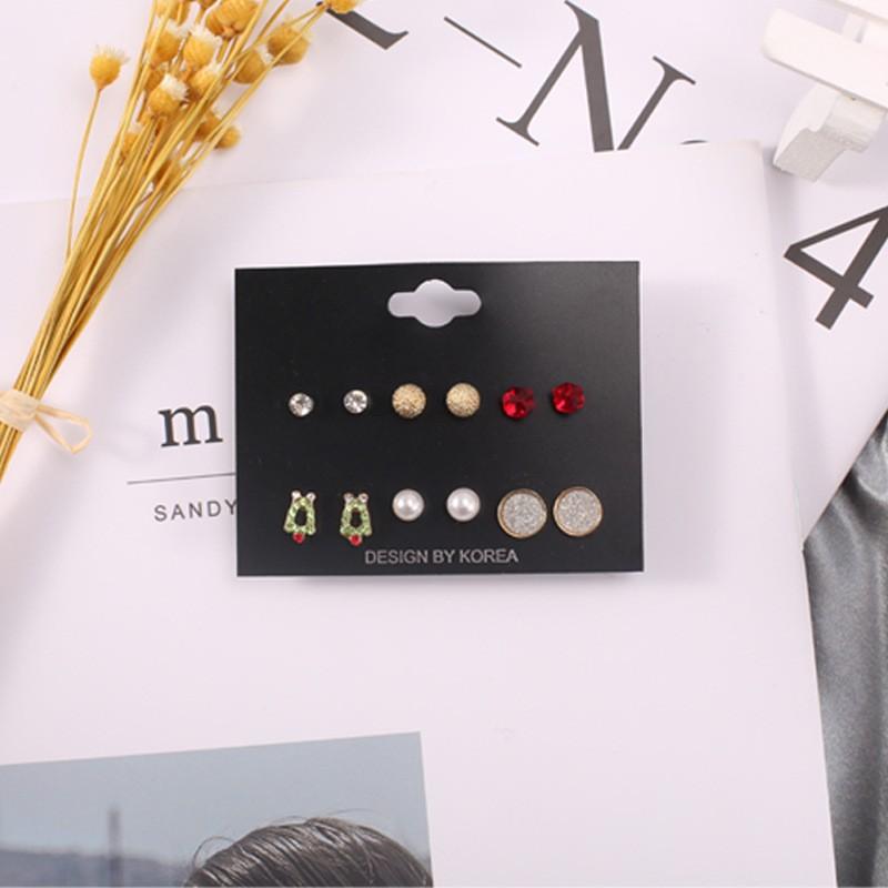 Christmas stud earrings combination new cartoon holiday alloy dripping elk old man bell earrings set