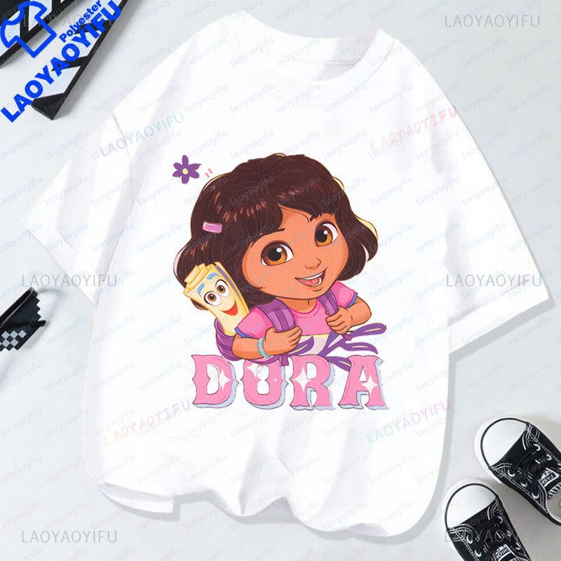 Dora The Explorer T Shirt Summer Short Sleeved Overside Clothes Hot Sale Cartoon Casual Streetwear Crew Neck Boy Girl Tops