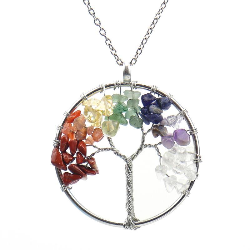 Silk-Wound Natural Gravel Crystal Tree Of Life, Colorful Natural Stone Fortune Tree Necklace Direct Sales N58