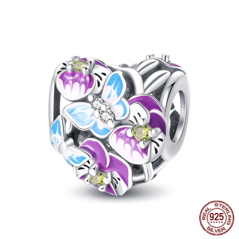 100% Copper Butterfly Flower Blue Zircon Charms Beads Fit Qikaola Original Bracelets Exquisite Diy Jewelry Gift