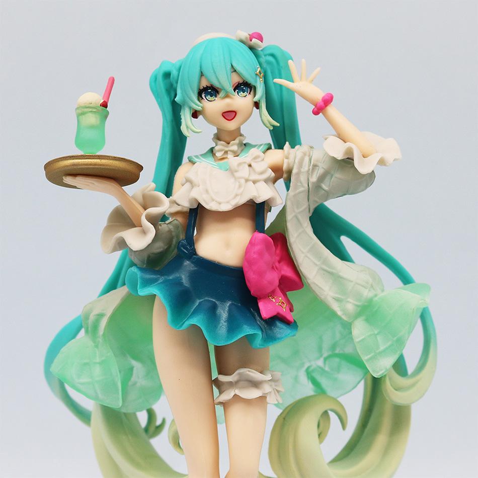 New Hot18cm Hatsune Miku figure Soda cream dress The Props Desktop Decoration Collection PVC Model Toys Kids Gifts