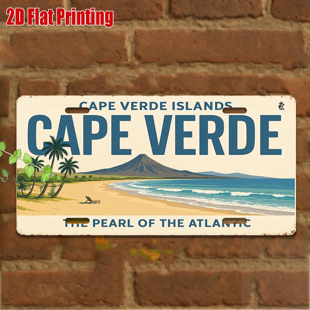 

Cape Verde Islands The Pearl of the Atlantic D Flat Printing License Plate Style Metal Tin Sign Tropical Beach Themed Decora 15x30cm(5.9x7.8inch)