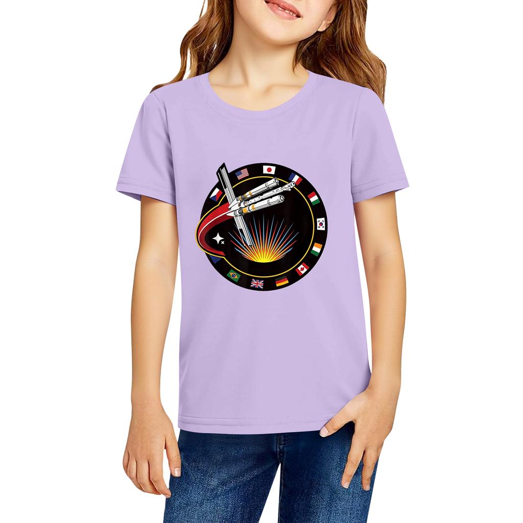Fashionable Round Neck Short Sleeve Work Clothes Printed Tops For KID Summer Tops