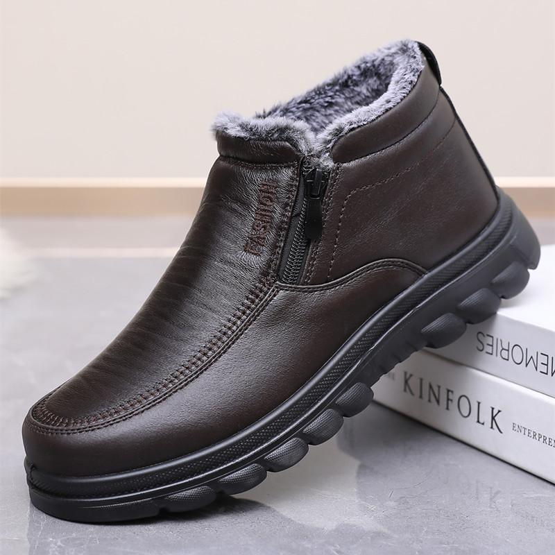 Men's Winter Velvet-Lined Non-Slip Soft Sole Boots for Middle-Aged and Elderly.