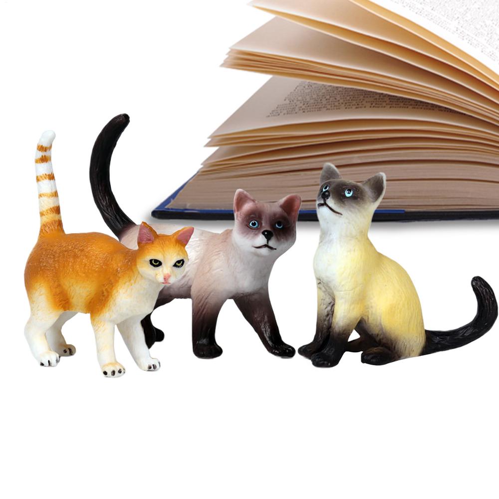 Cat Figurines 3 Pieces Realistic Animal Model Kitten Desk Ornament for Kids Halloween Christmas Birthday Living Room Bedroom