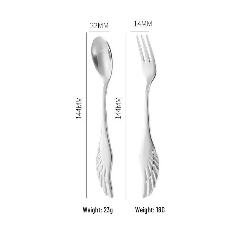 Creative 304 Stainless Steel Wing Spoon & Fork Set - 2-Piece for Dessert, Coffee & Hotels