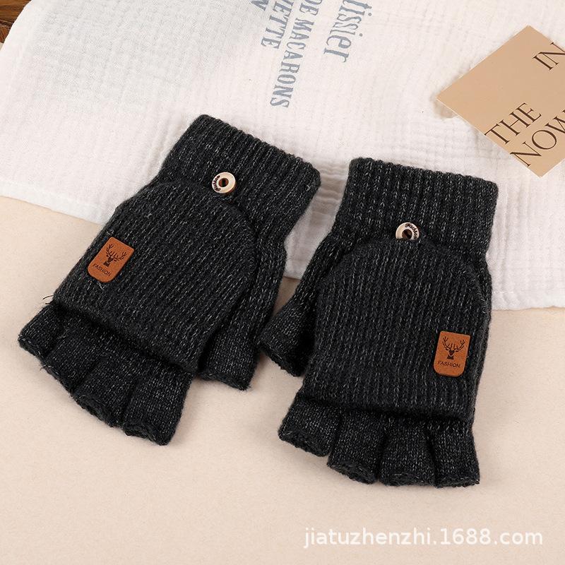 Gloves Winter Warm Fleece Knit Half Finger Flip Top Touchscreen Thick Riding Student Writing Wool Gloves