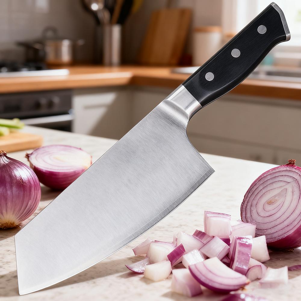 7.3 Inch Chinese Chef Knife 10Cr15MoV Stainless Steel Blade Wood Handle Cleaver Meat Slicing Vegetables Kitchen Knife Messer