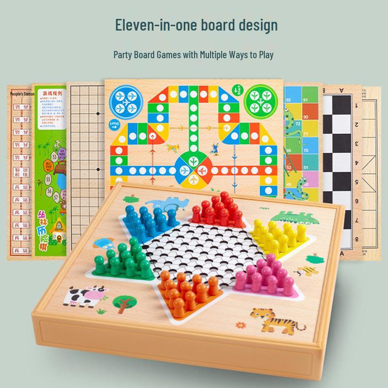 Multi-game Board Set: Ludo, Five-in-a-Row, Chinese Chess, Checkers, Animal Adventure, Kids' Chess