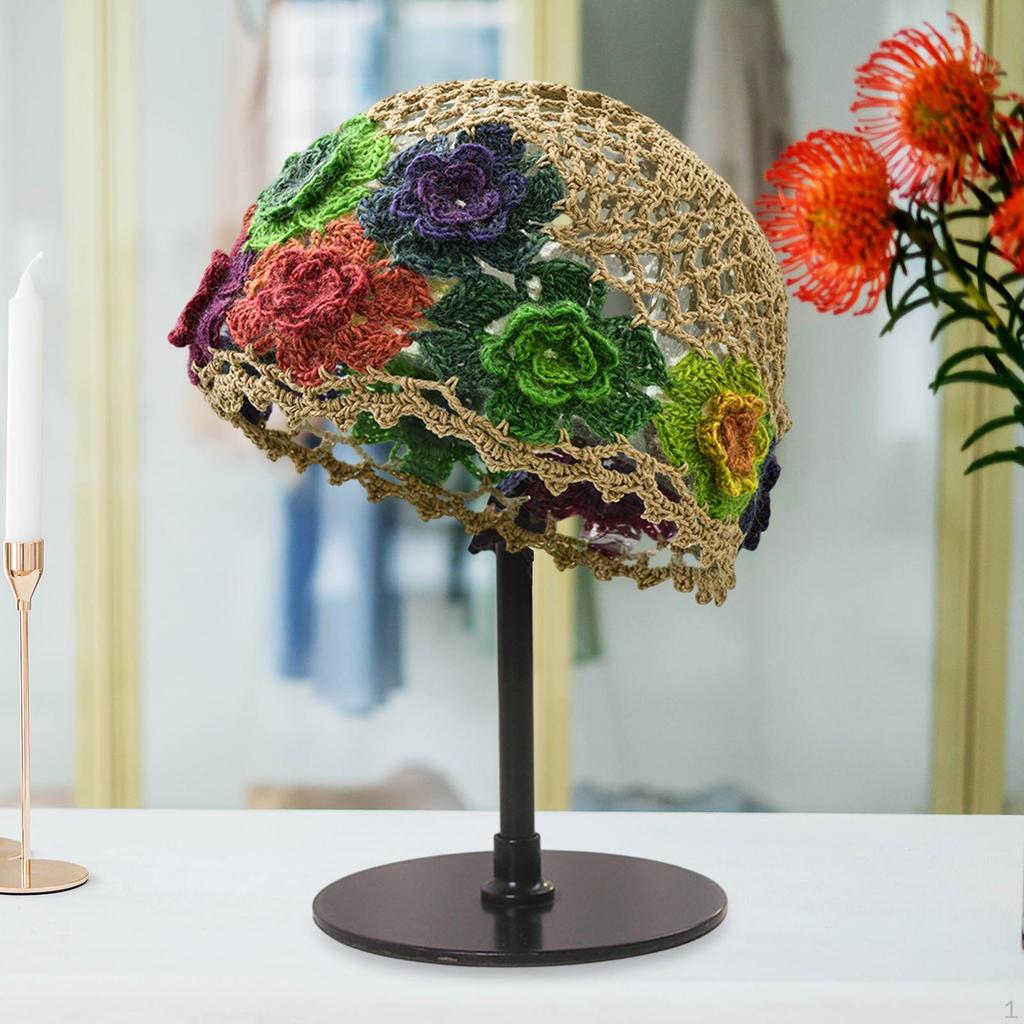 Crochet Beanie Hat with Floral Cutout for Summer Activities
