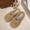 [Fanfuna] Rhinestone fluffy half-slippers women's autumn and winter outer wear advanced velvet 2025 new cotton slippers