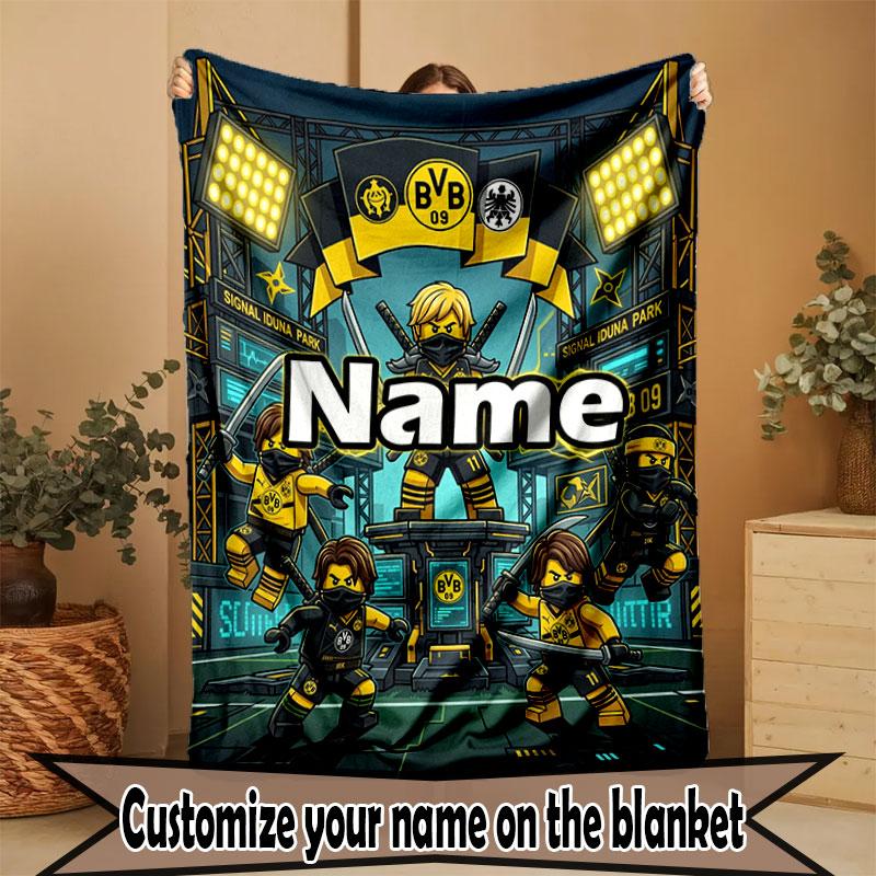 Custom Name Personalized Borussia Dortmund Bvb Print Blanket, Home Decor, Bedroom, Sofa, Camping, Couch, Gifts for Birthday Christmas