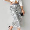 Women Skirt High Waist Sexy Hip-Hugging Sequin Glitter Skirt Solid Color Mid-calf Length Hip Wrapped Skirt Slimming Design Wedding Clubwear