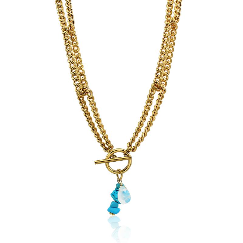 Customized Stainless Steel Blue Gemstone Necklace Stainless Steel Metal OT Clasp Pendant Necklace Blue