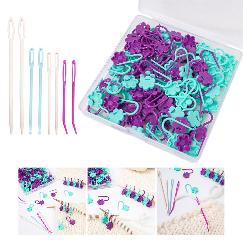 100Pcs Flower Shape Locking Stitching Markers Clip with 8 Large Eye Sewing Needle Knitting Marker Sewing Accessories
