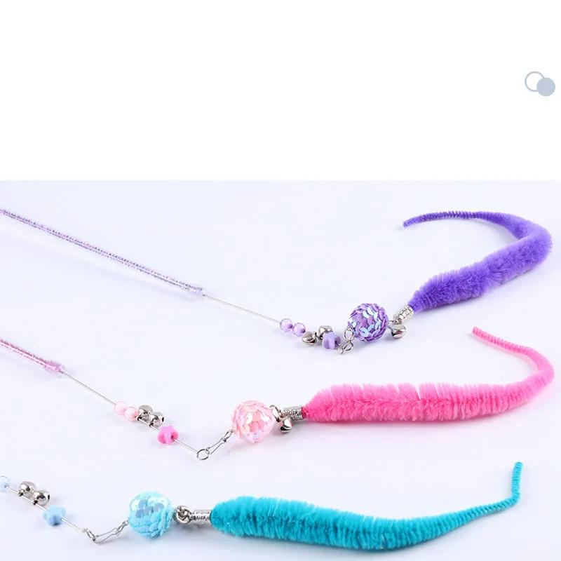 Wand Toy Interactive Cute Plush Toy Kitty Teaser Toy with Bells 16.5" Long Plastic Pole for cats and Kittens Dropshipping