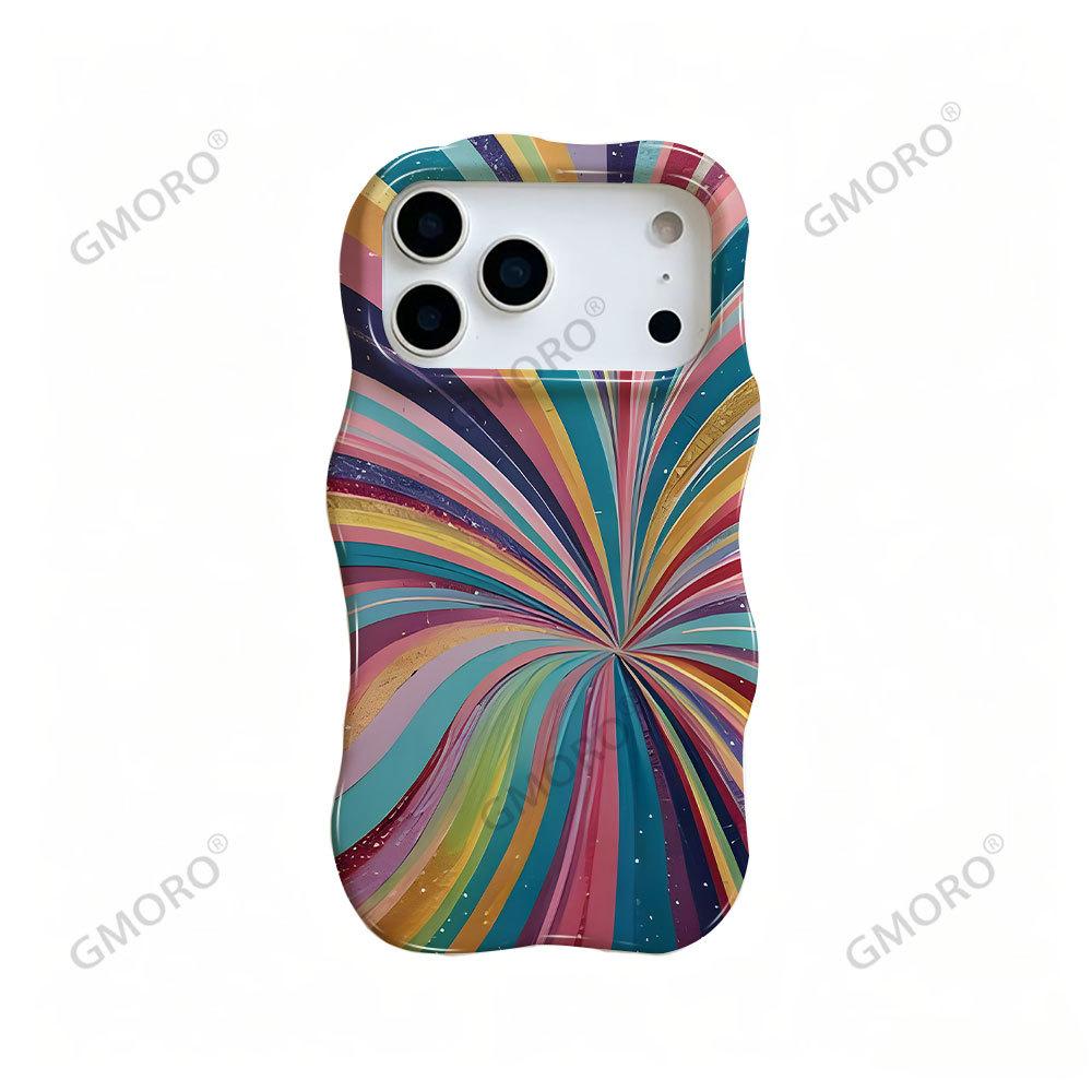 Amazon hot-selling retro rainbow stripes for Apple 17pro glossy film case 16 big wave mobile phone case