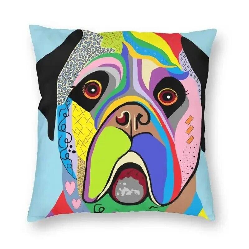 British Bulldog Print Pillowcase Home Room Office Seat Living Room Sofa Cushion Cover 45x45cm Peach Skin Pillowcase