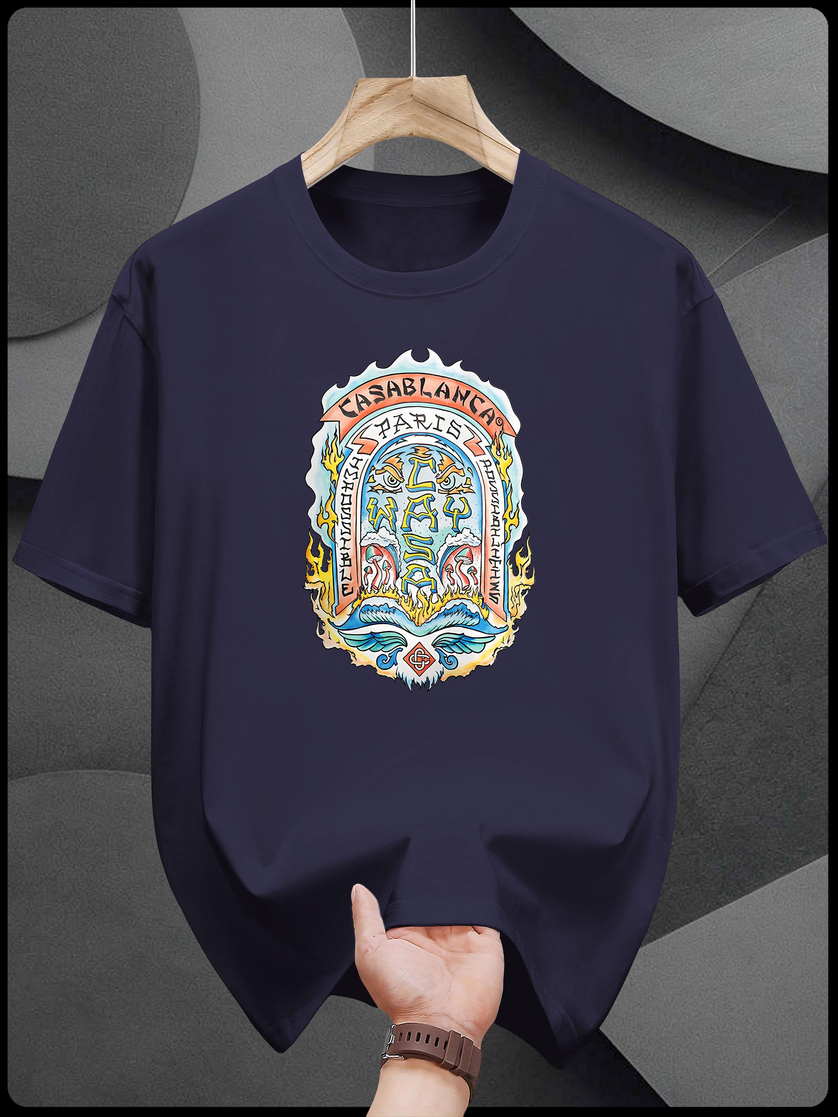 100% T-shirt with Vibrant Castle & Floral Print - Regular Fit Casual Summer Tee for Adults XL