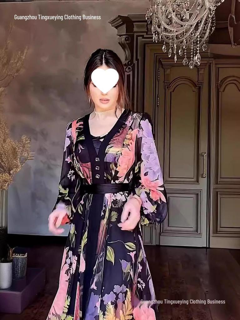 European & American Fashion Temperament Summer Long Sleeve Dress with Camisole Two-Piece Set for Women 2026.