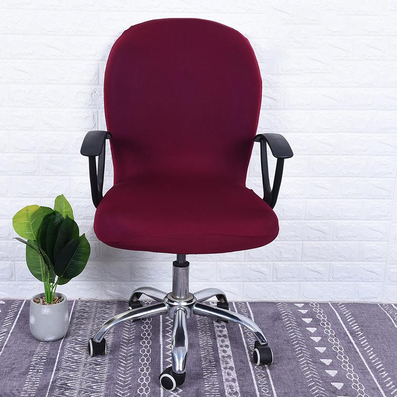 

Чехол для вращающегося стула, однотонный эластичный защитный чехол для стула, чехол для компьютерного офисного стула, чехол на заднюю часть вращающегося стула, эластичный чехол темно-красного