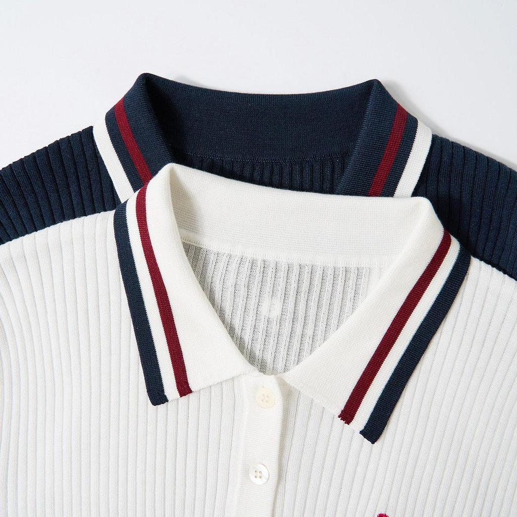 Northern Deer French Style Striped Knit Polo, Lyocell & Triacetate Short Sleeve