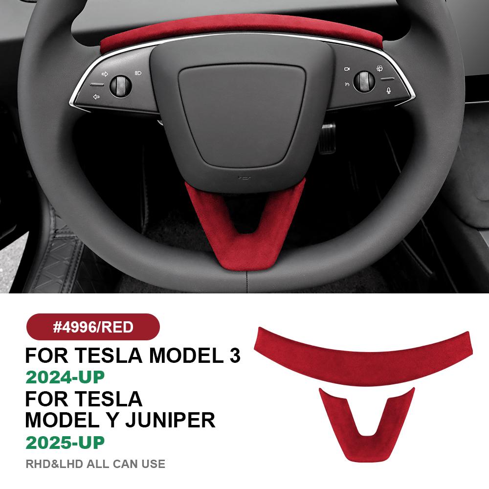 Italian Top Suede for Tesla Model 3 Highland 2025 Model Y Juniper 2025-Up Steering Wheel Trim Cover Protect Sticker Interior