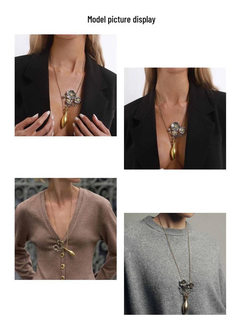Exaggerated Floral Vase Pendant Necklace with Alloy Collarbone Chain