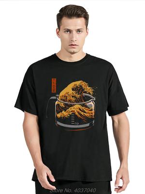 Funny The Great Wave Of Coffee Classic T-shirt Men Fashion Casual Tshirt Cotton Tops Tees Oversized T Shirt Loose Streetwear