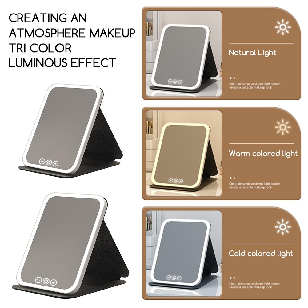 3 Colors LED Desktop Makeup Mirror with Light Women Female Portable Touch Screen Dressing Mirror Fill Light for Home Bedroom