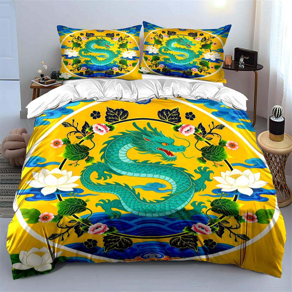 Asian Dragon Art Set - Home Decor Soft Comfortable Duvet Cover Bedding Set Included 1*Duvet Cover & 2*Pillowcases, Gift