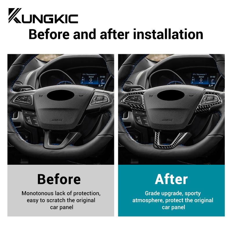 Echte Weiche Kohlefaser Für Ford Focus SE Ecoboost 2015 2016 2017 2018 Auto Lenkrad Knopfrahmen LHD RHD Aufkleber